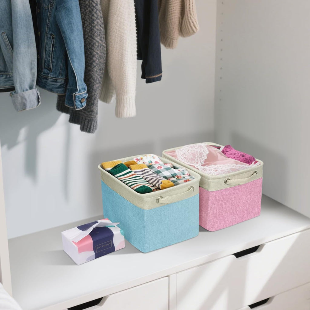 BALEINE 1 Pack Fabric Storage Bins for Shelves, Linen Storage Baskets for Organizing, Decorative Closet Bins for Clothes, Home (Brown, 12"x8"x8")