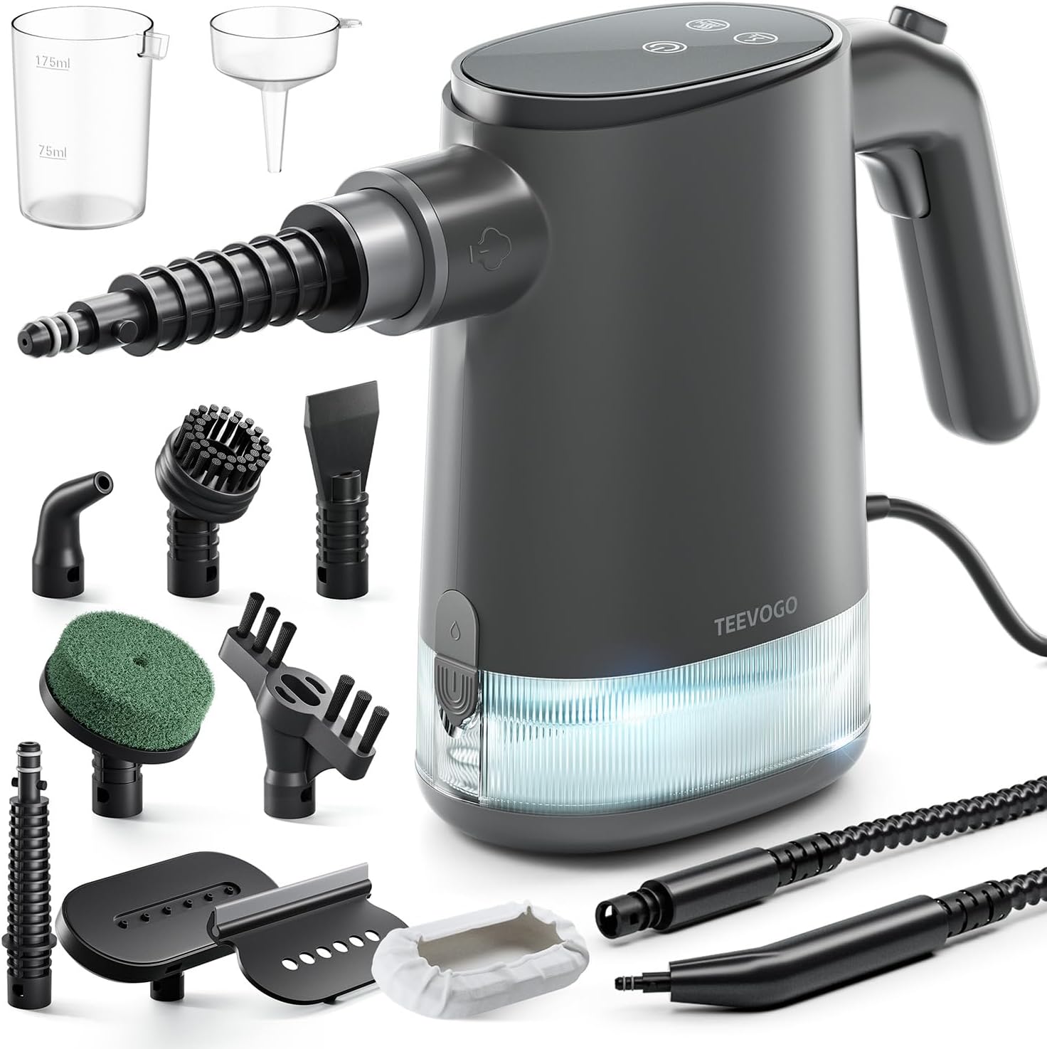 Handheld Steam Cleaner for Home, Portable Steamer Cleaner with 12 Accessories, 15S Fast Heat Up, Steam Adjustable, Steamer for Cleaning Grout, Floor, Kitchen, Bathroom, Windows, Black