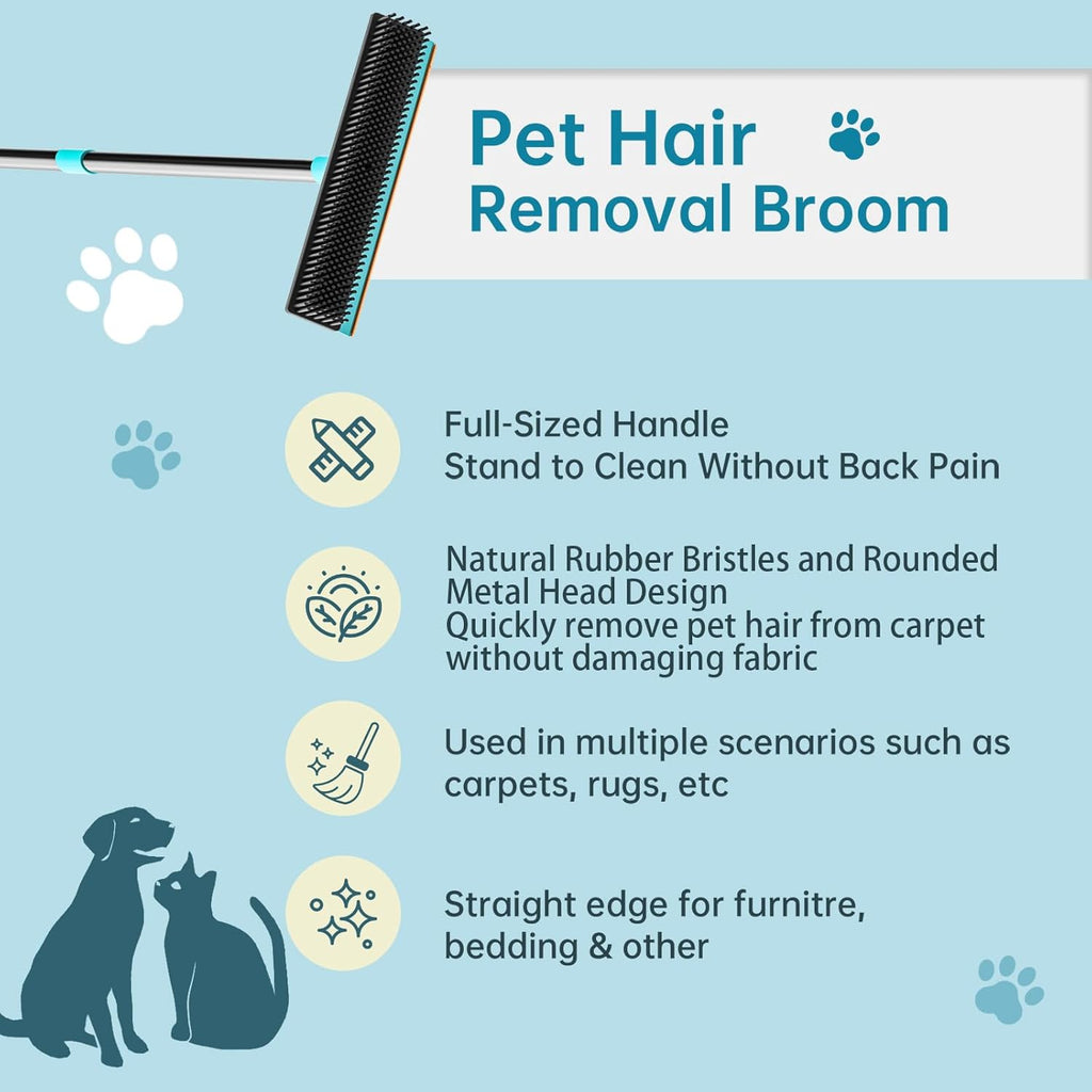 Carpet Rake - 60" Long Handle Pet Hair Removal with Metal Fabric Edge Design,Carpet Broom,Carpet Rake for Carpets, Rugs,Mats,Couch,Stairs(3 pcs)