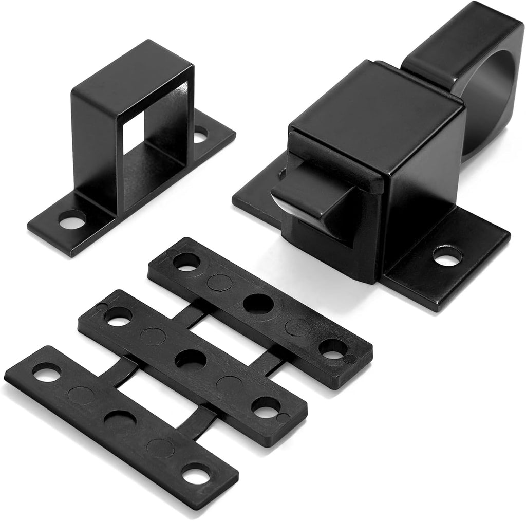 2 Packs Self-Closing Latches, Black Spring Door Lock, Aluminum Alloy Automatic Gate Latch with Spring Loaded Pin, Security Window & Cabinet Lock
