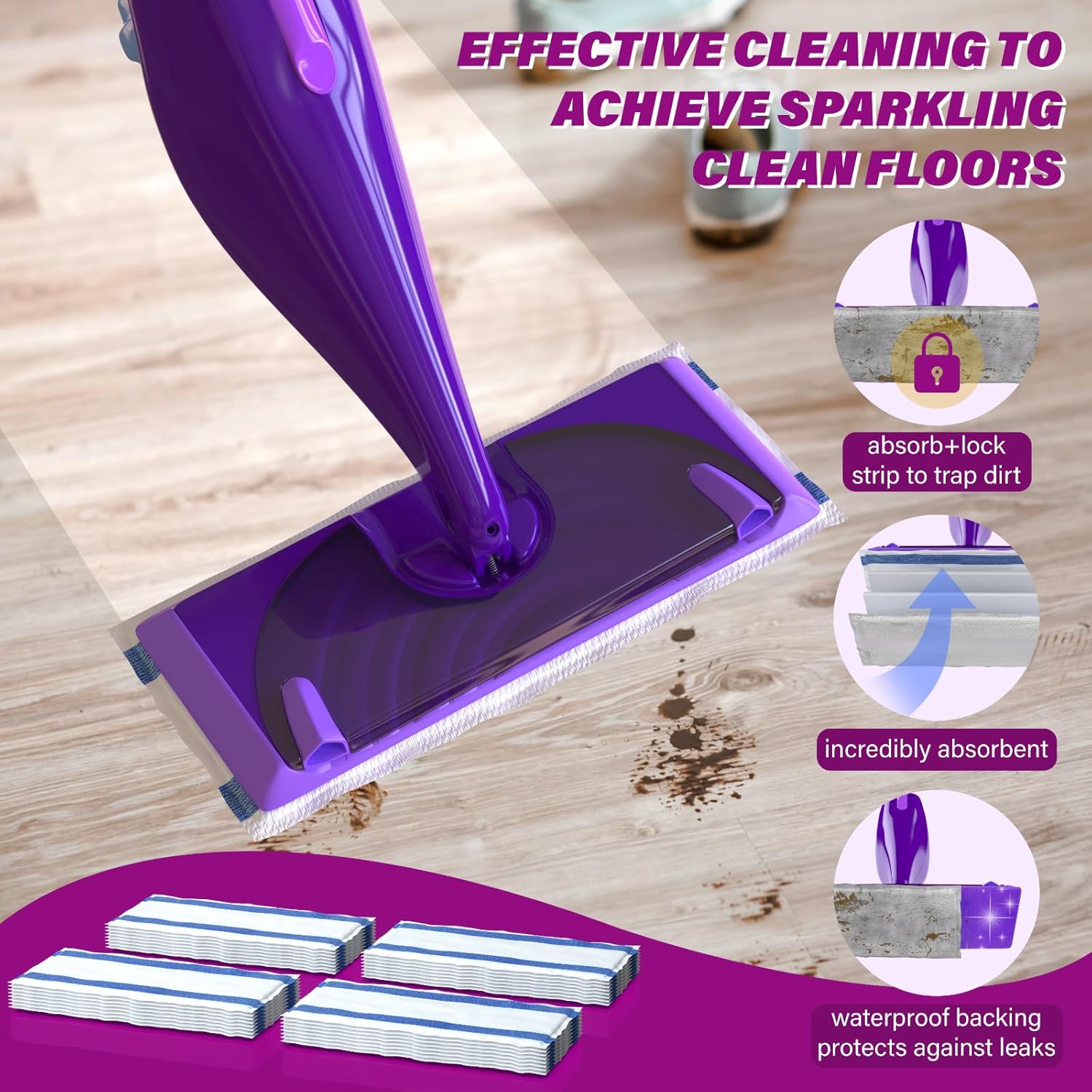 Wetjet Pads Refills, 32 Count Disposable Mop Pad Refills for Swiffer Wet Jet Mops, Thickness, Absorbent for Household Cleaning & Suit All Multi-Surface