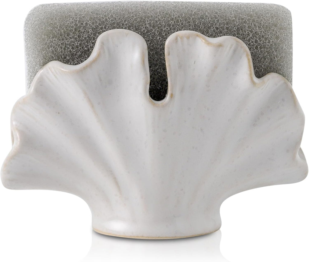 Ceramic Sponge Holder,Sponge Holder for Kitchen Sink,Compact Sink Caddy Organizer-Scouring Pad and Dish Sponge Holders,Farmhouse Kitchens Decor Cute Kitchen Gadgets Accessories(White)