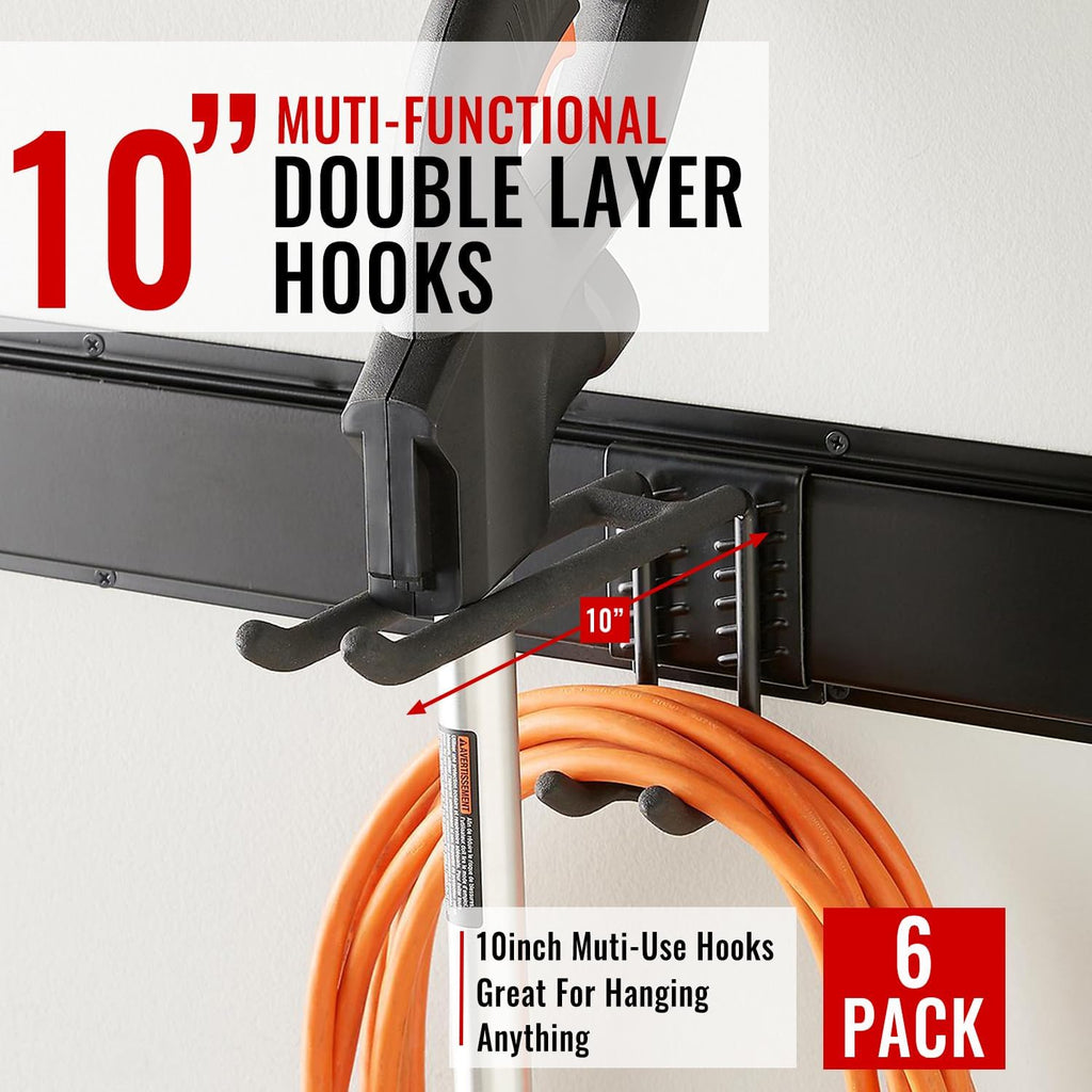 Wall Mount Tool Storage Rack, Garage Organization, Heavy Duty Garage Storage Tool Organizer, Garden Tool Wall Hooks and Hangers, Hold Up to 350lbs Black 2Pack