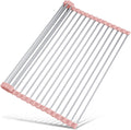 Tomorotec 17.7" x 12.5" Roll Up Dish Drying Rack Over Sink Drying Rack Sink Cover Kitchen Sink Accessories Gadget Multipurpose Organizer Foldable Stainless Steel Drainer