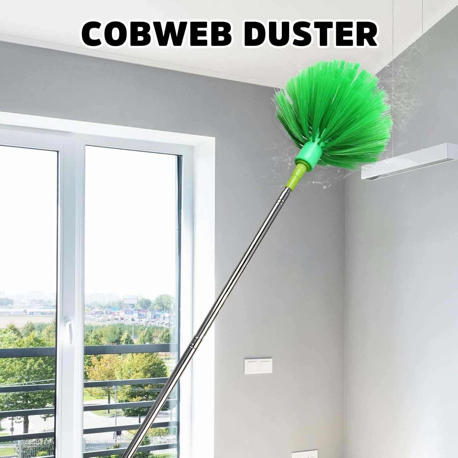 Cobweb Duster with Extension Pole, Bafezoze Ceiling Fan Duster with Long Handle, Spider Web Brush Flat Duster for Under Appliances High Ceilings Outdoor