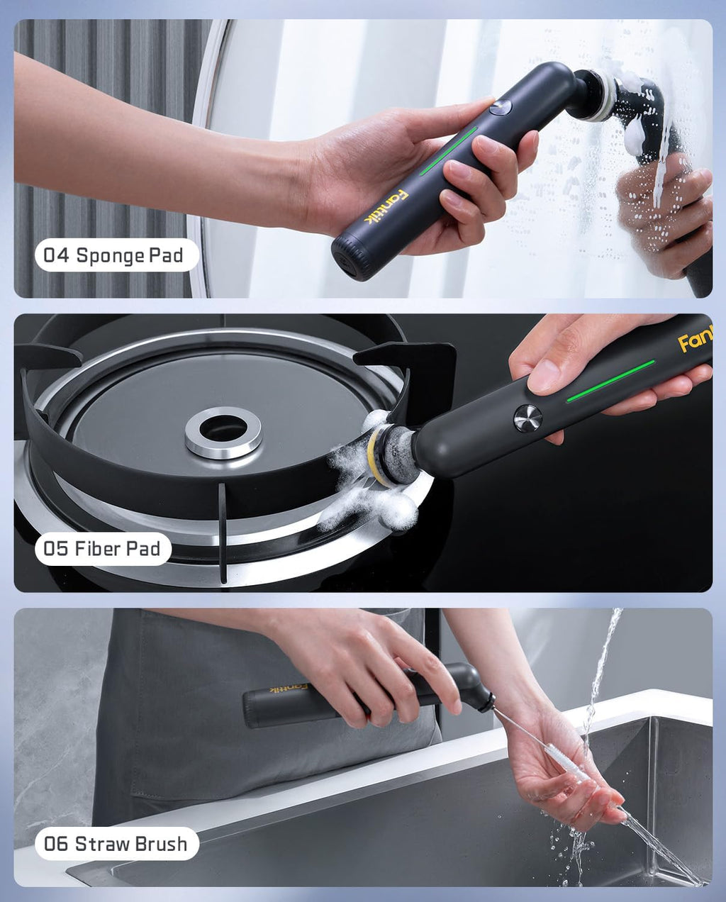 Fanttik G9 Nano Cordless Spin Scrubber with NeoPulse Motor, IPX7 Waterproof Grout Brush, 8 Replaceable Heads & LED Display for Cleaning Bathroom, Tile, Corners - Black
