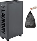 DOKEHOM 29-Inches Enlarged Slim Laundry Basket with Removable Wash Bag on Wheels, Collapsible Rolling Laundry Hamper, Foldable Narrow Corner Clothes Storage Bins (Dark Grey)