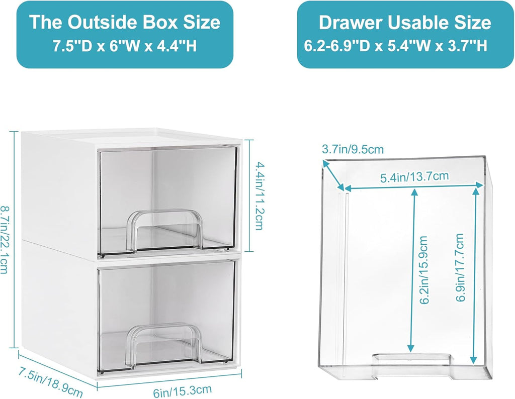 Vtopmart 4Pack Small Stackable Storage Drawer, Bathroom Makeup Organizer,Plastic Storage Bins For Vanity, Undersink, Kitchen Cabinets, Pantry, Home Organization(White)