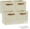 Collapsible Fabric Storage Cube Bins with 2 Reinforced PU Handles, Foldable Storage Organizer Baskets for Closet, Shelves, Living Room | 11"x11"x11", 4 Pack, Full Beige