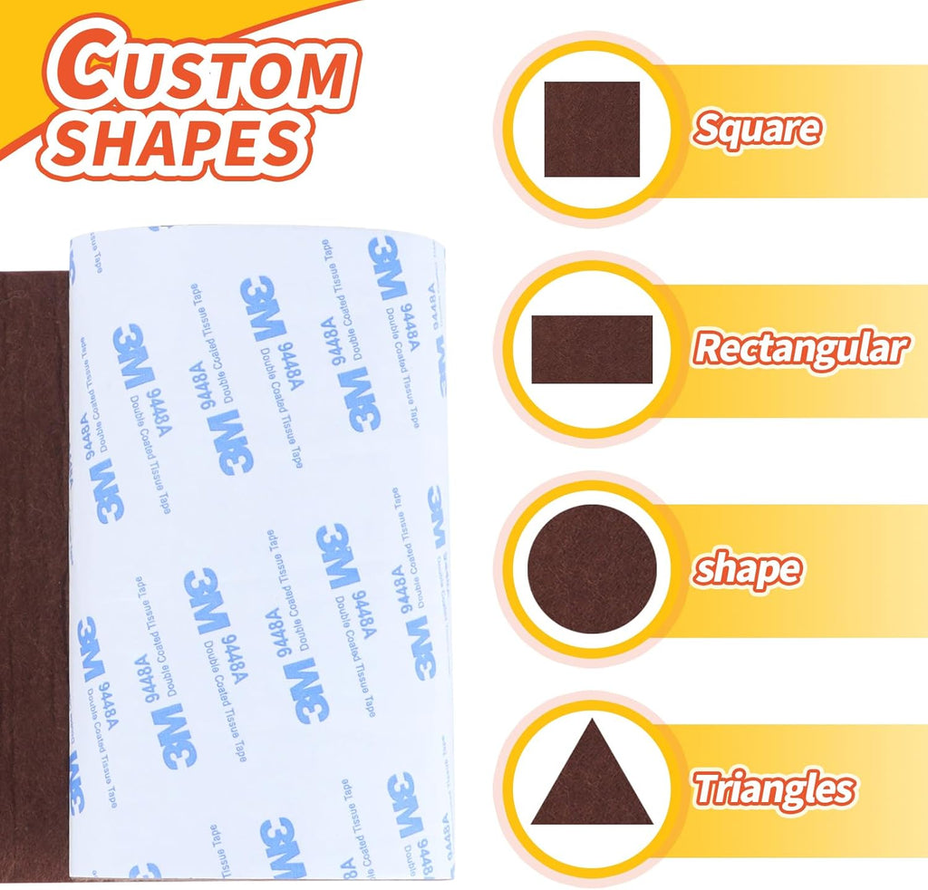 Felt Furniture Pads, Non Slip Self Adhesive Cuttable Felt Tape Brown Heavy Duty Felts Strip Roll for Protecting Hardwood Floors Chair Wall Protector (40 x 5 x 0.12 Inch)