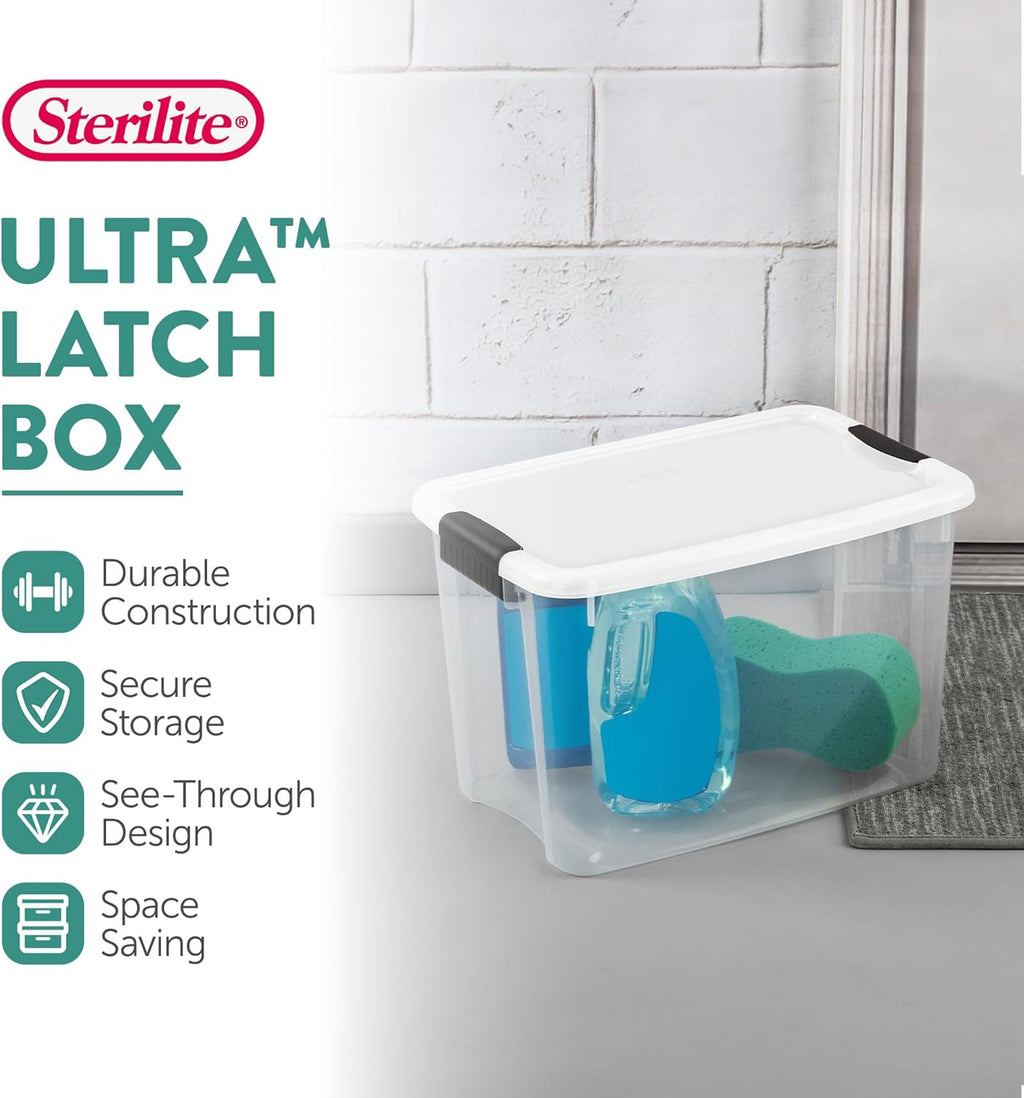 Sterilite 24-Pack Ultra Latching Box, Storage Bins with Lids, Clear Plastic, 30 Quart - Heavy-Duty Organizing Containers for Closet, Bathroom, and Office
