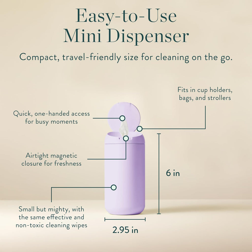 Biom Mini Dispenser + All-Purpose Wipes Starter Kit - Grapefruit Scented Cleaning Wipes | Fits in Car Cup Holder | Biodegradable Plant-Based Cleaner | Kid & Pet Friendly, Natural, Non-Toxic (Citrine)