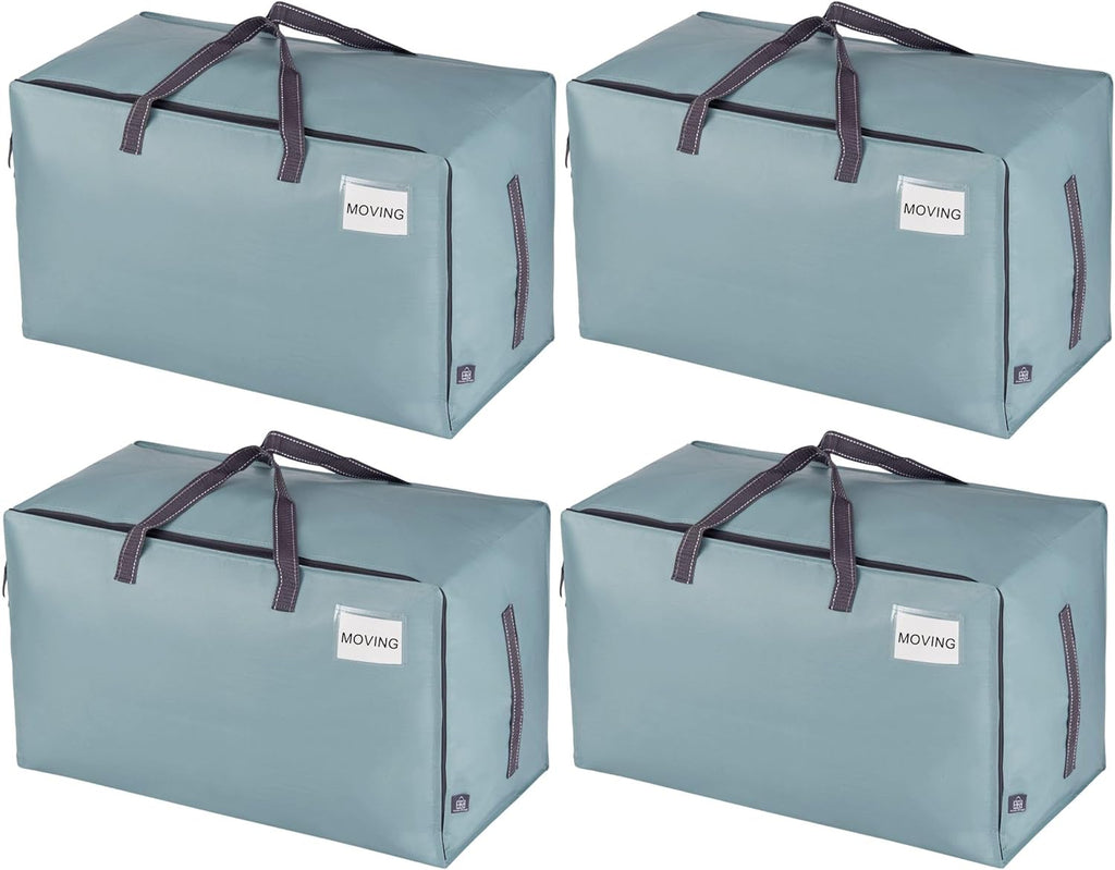VENO 4 Pack Moving and Storage Bags, Heavy Duty, Alternative to Moving Boxes, Large Packing Totes Supplies for College Dorm Room with Zipper for Clothes, Wide Open Design (Light Blue Matte, 4 Pack)