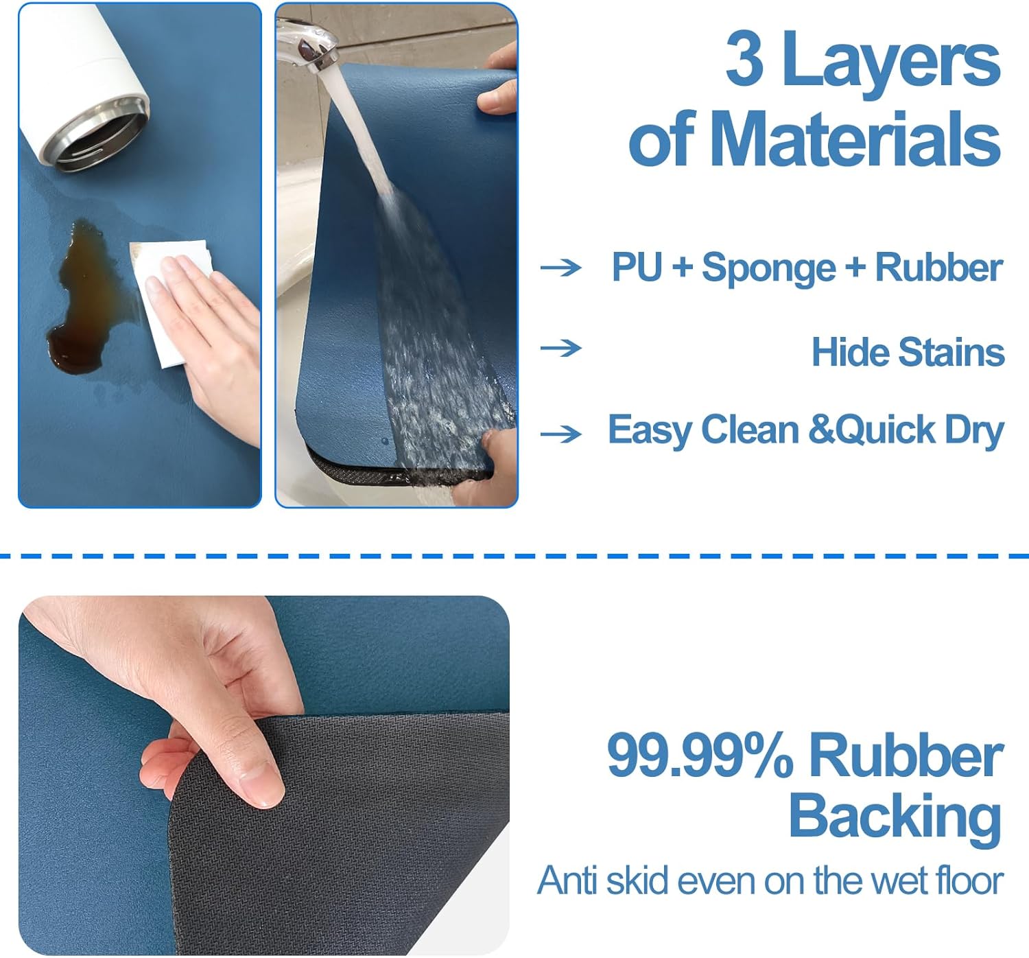 Dish Drying Mat for Kitchen Counter, 17"x31.5" Dish Drying Pad with Non-slip Rubber Backed, Hide Stain Anti Absorbent for Kitchen Counter, Drying Mat for Coffee Machine Dish Rack (Blue)