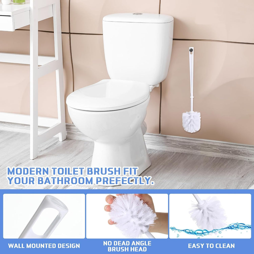 Mimorou 50 Pcs White Toilet Brush, Bathroom Toilet Bowl Brush, Soft Bristle Long Handle Plastic Toilet Scrubber for Bathroom