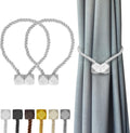 Hion Magnetic Curtain Tiebacks White 2pcs, Curtain Tiebacks Buckles Holdbacks Holders Hooks Clip for Home Bedroom Office Decorative Curtain