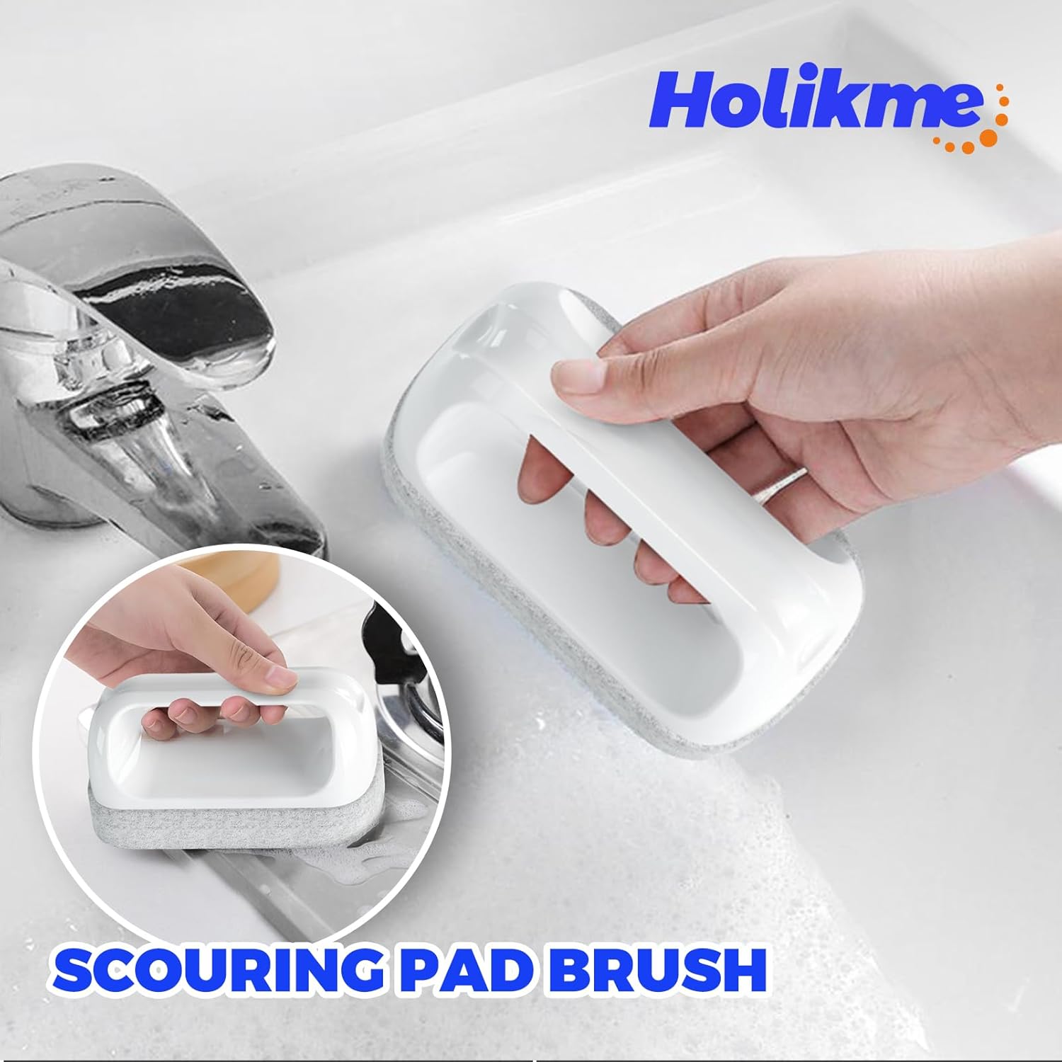 Holikme Cleaning Brush Set, Scouring Pad for Cleaning, Groove Gap Brushes for Pot, Pan, Kitchen Sink, Wire Brushes (White)