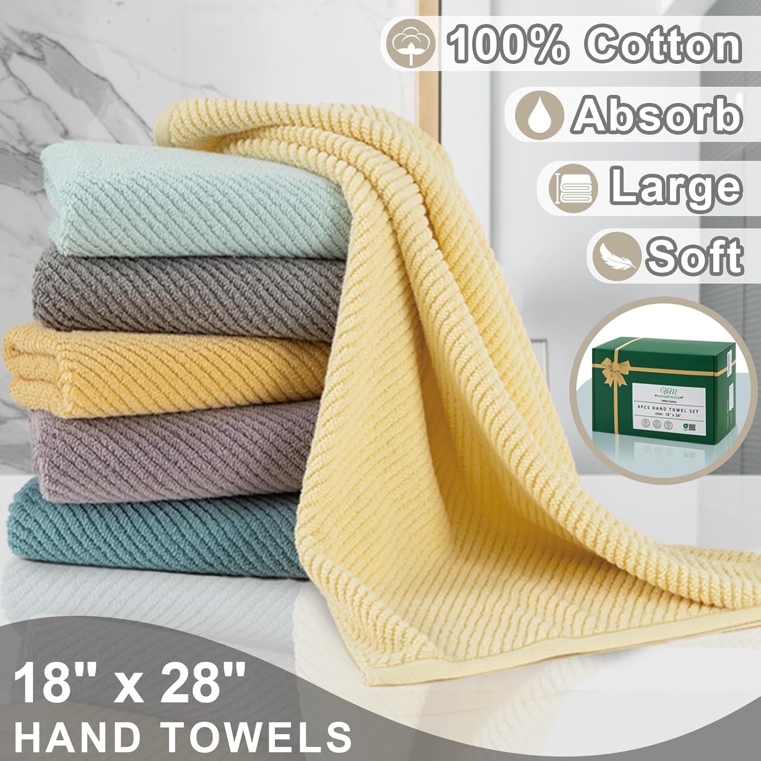 VOOVA & MOVAS Taupe Hand Towels for Bathroom, Large 18"x28" | 100% Cotton | Lightweight | Thick | Quick Dry | Soft | Absorb, Beige Bath Hand Towels Set of 4, Bathroom Essentials, Tan