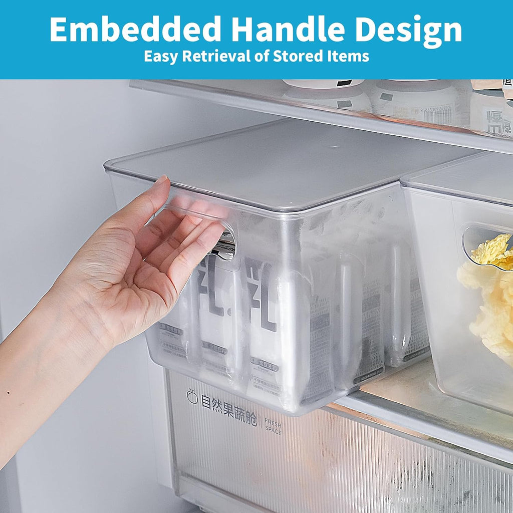 Clear Plastic Storage Bins, Pantry Organizers & Storage Containers, Cabinet Organizer, Home Organization Must Haves for Kitchen, Laundry Room, Office, Closet & Freezer (4 Pack with Lids)