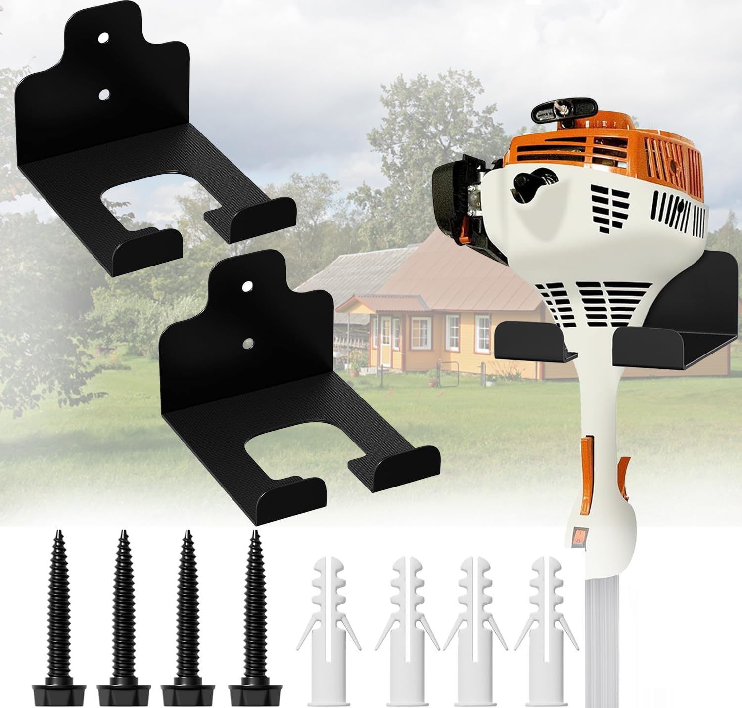 2 PCS Garage Organizer Trimmer Rack, Wall Mounted Tool Hanger for Grass Trimmer, Hedge Trimmer, Weed Whackers & Garden Tools – Heavy Duty, Space-Saving, Anti-Rust Storage Rack for Garage & Home