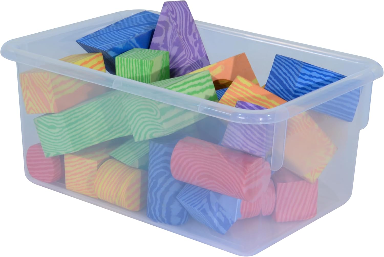 Wood Designs Cubby Storage Bin, Heavy Duty Plastic Containers for Kids Translucent Clear Cubby Tray Set of 12