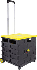 dbest products Quik Cart Pro Wheeled Rolling Crate Teacher Utility with seat Heavy Duty Collapsible Basket with Handle, Yellow