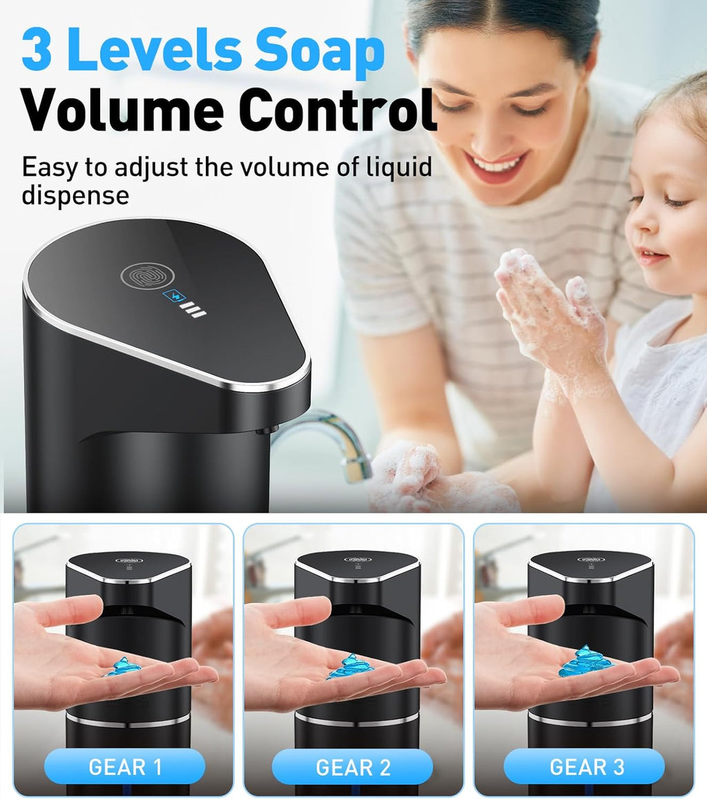 Automatic Soap Dispenser,Touchless Hand Wall Mount Rechargeable 3 Gear Adjustable Electric Soap Dispenser 350ml with Infrared Motion Sensor for Bathroom,Kitchen,Office, Black