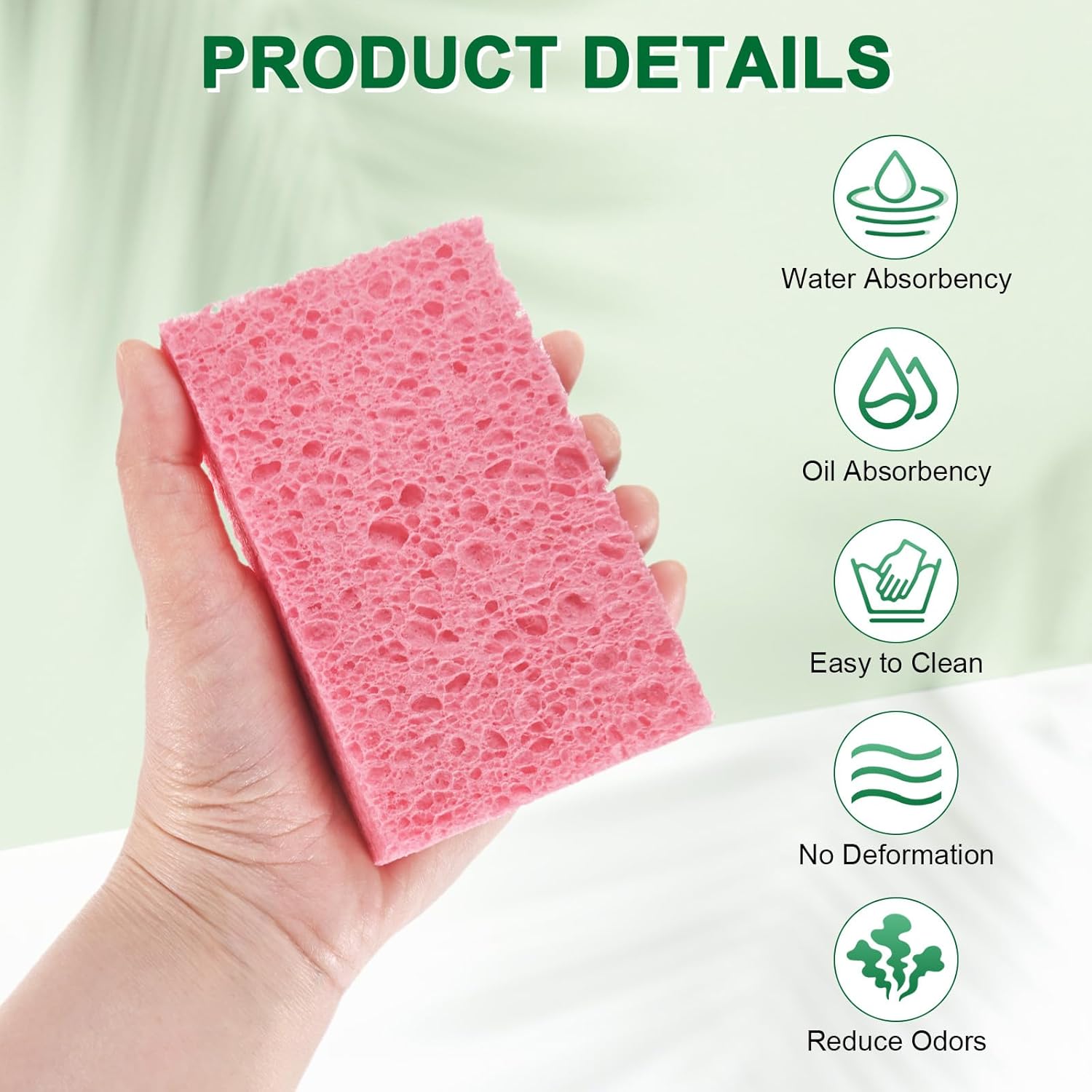 6-Pack Kitchen Sponges, Condense Eco Cellulose Non-Scratch Scrub Heavy Sponge for Kitchen/Household/Bathroom, Clean Tough Messes Dish Scrubber [Pink]
