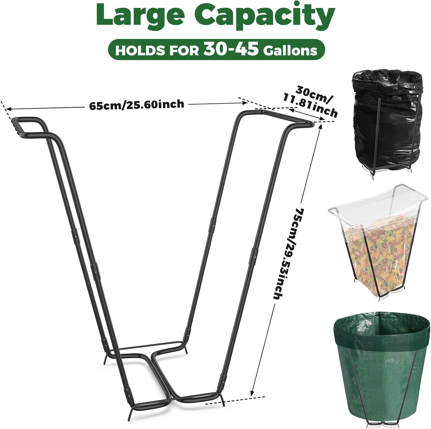 2PCS Outdoor Trash Bag Holder Metal Garden Trash Bag Holder for Yard Waste Stand Holds 30-45 Gallons Leaf Bag Holder with 4 Clips for Leaves Camping Lawn Party Weeding Yard Gardening（2pcs+8clips）