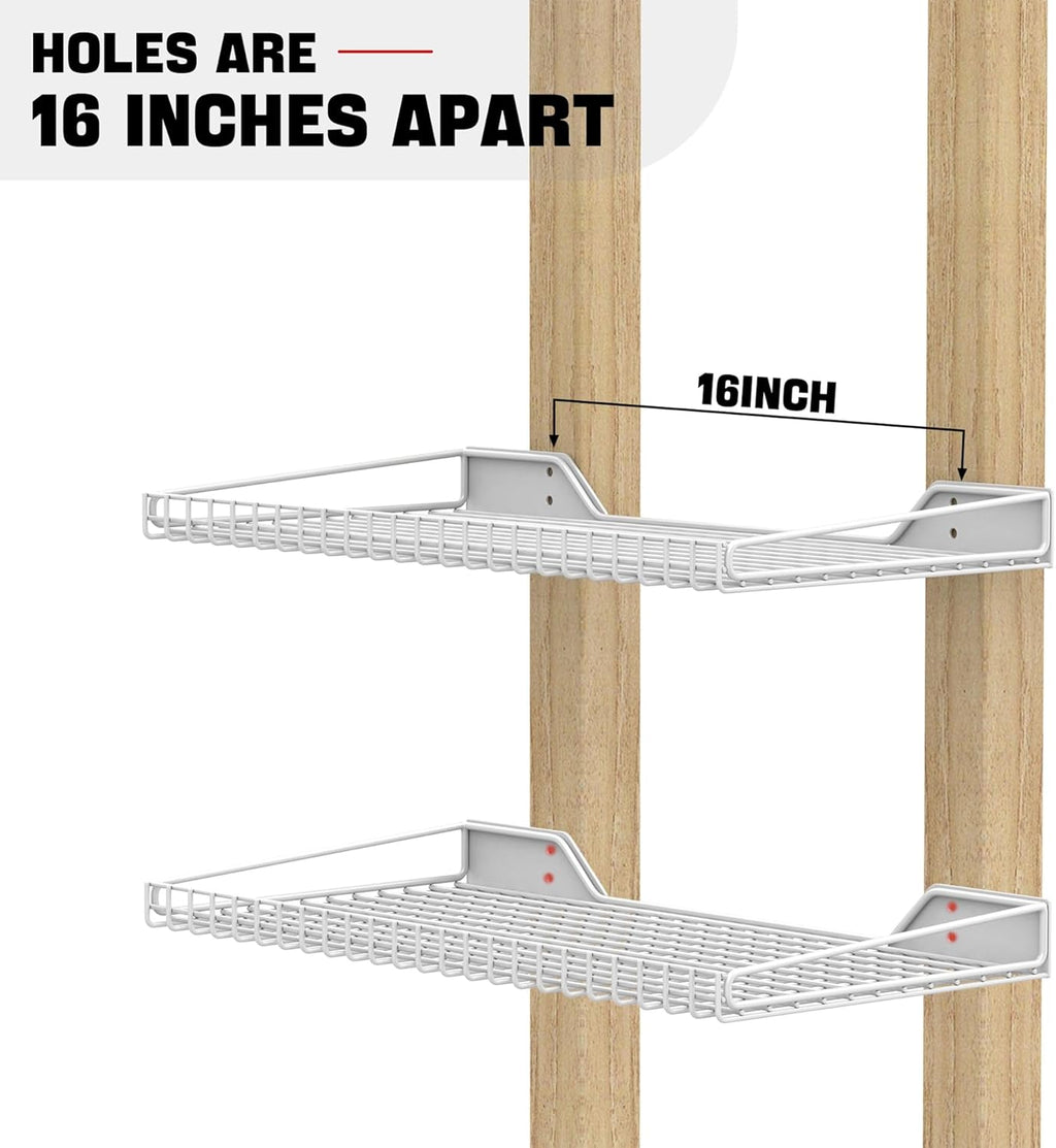 Ultrawall Wall Mounted Storage Shelf for Garage, 2 Pack Metal Shelf Rack, Heavy-Duty Wall Organizer Shelves Suitable for Shop, Shed, Garage 23.5inch x 12inch(White)