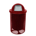 COATEDOUTDOORFURNITURE RDT-TXTBUR Heavy Duty 32 Gallon Round Trash Receptacle, Liner Included, Textured Burgundy with Black Dome, Made in America