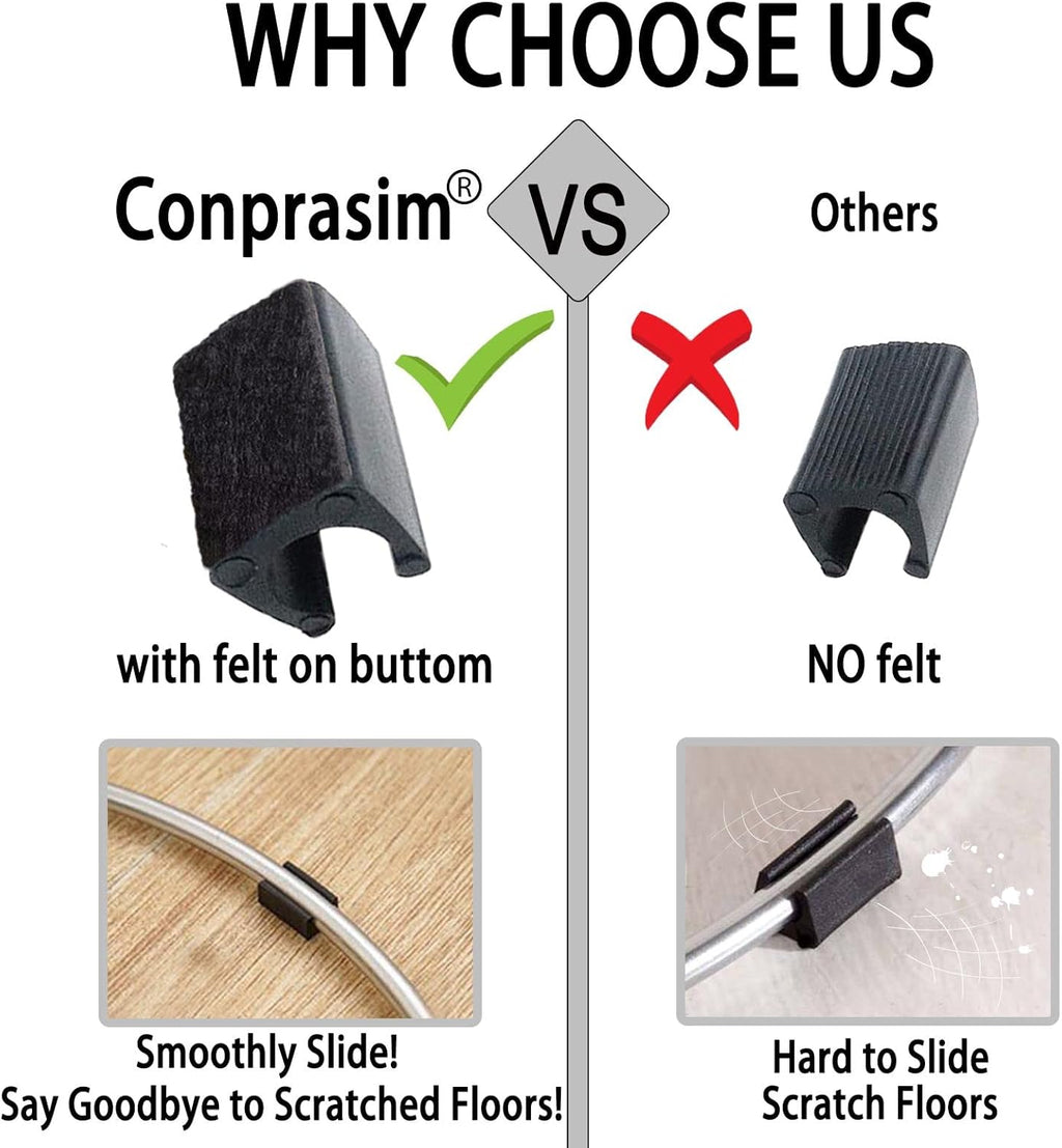 Rectangle U Shaped Chair Leg Tips Caps with Felt Pads,Furniture Feet Protector Slide Smoothly Glides No Scratches No Noise Protect Hardwood Floor,Fit 12mm(15/32inch) Diameter Tubular Leg (Black 24PCS)