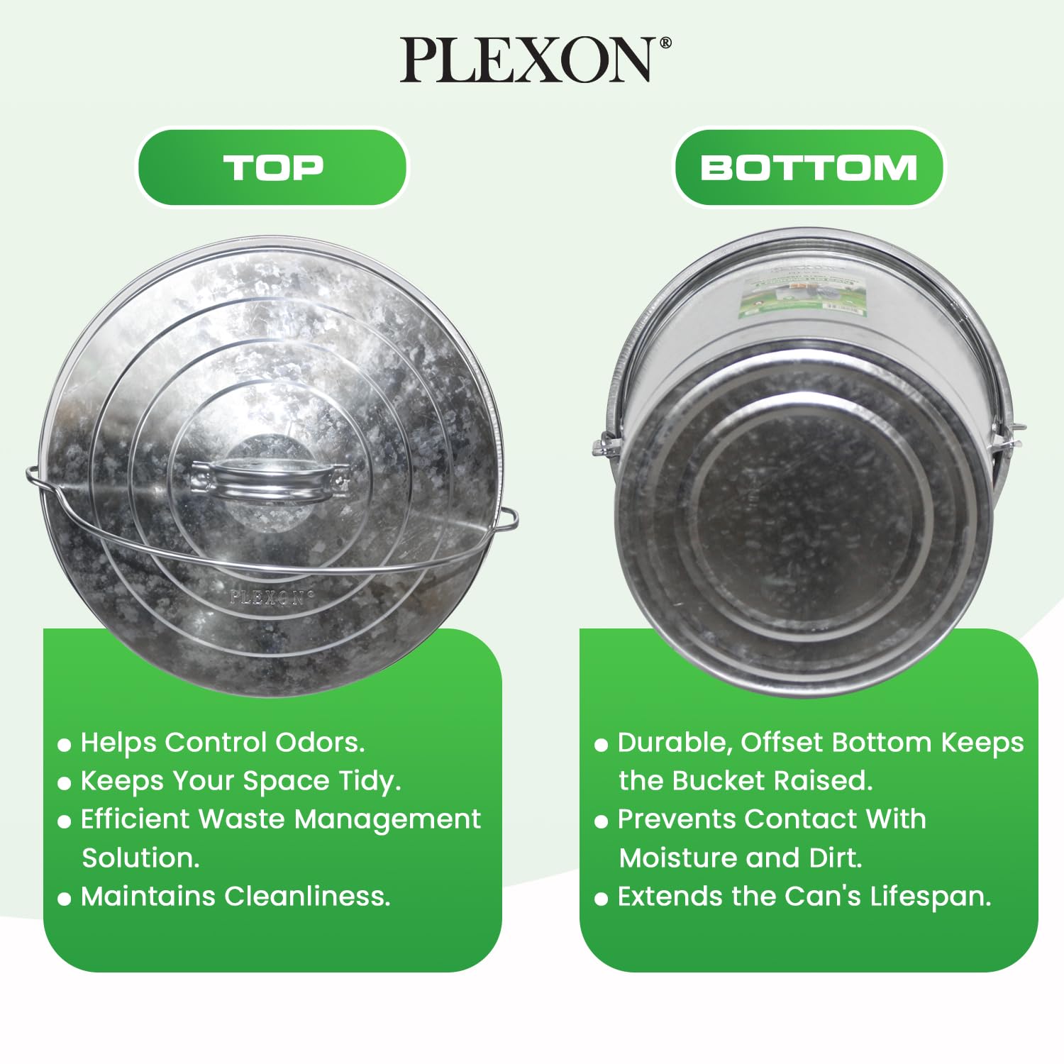 Plexon 6 Gallon Small Metal Trash Can with Locking Lid Galvanized Metal Bucket for Poultry Feed Bird Seed Storage Ash Outside Garbage Can with Lid, 3 Pack