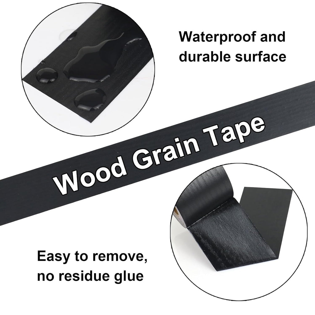 BOMEI PACK Wood Grain Repair Tape,Self Adhesive Repair Patch for Furniture, Floors, Cabinets, Windows, Doors, RV, Home Decor and DIY Projects (1, Black)