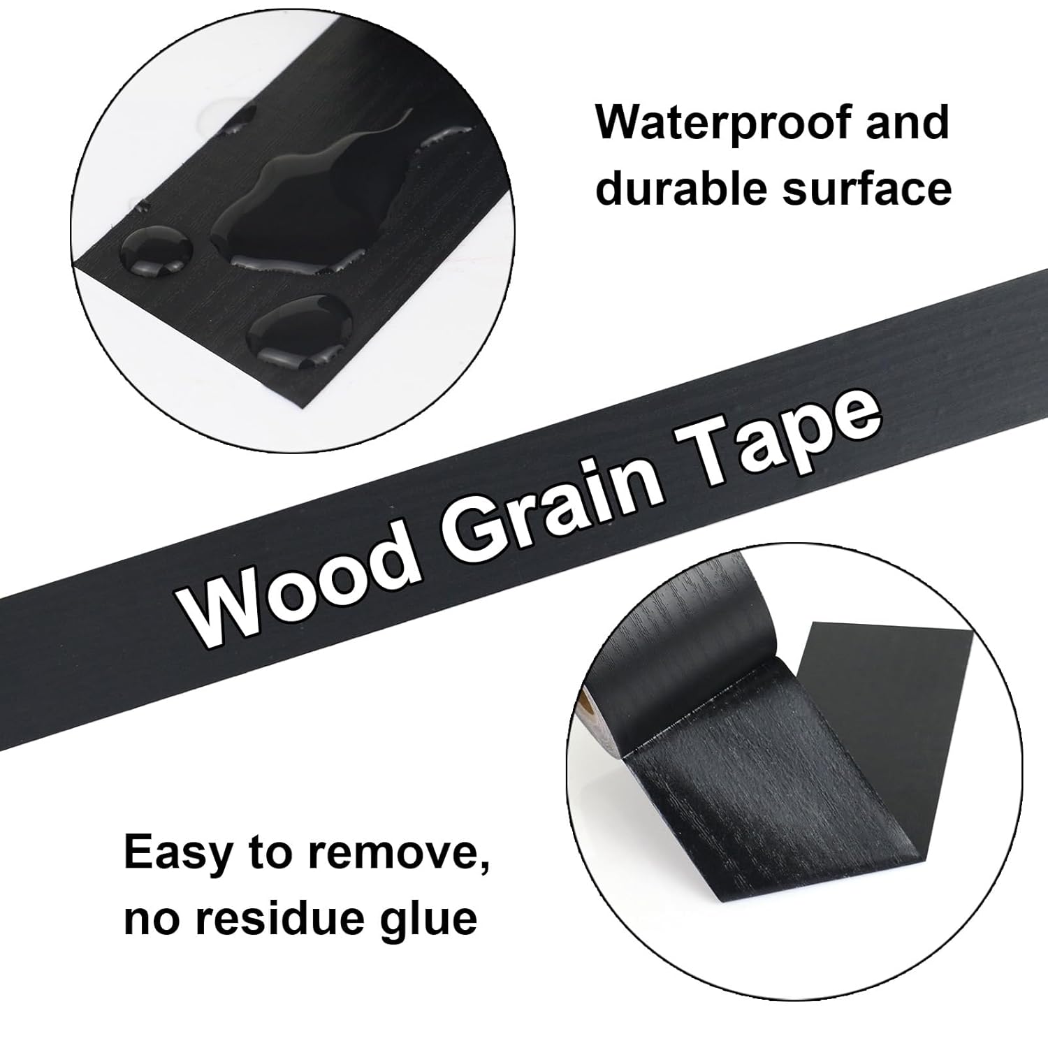 BOMEI PACK Wood Grain Repair Tape,Self Adhesive Repair Patch for Furniture, Floors, Cabinets, Windows, Doors, RV, Home Decor and DIY Projects (1, Black)