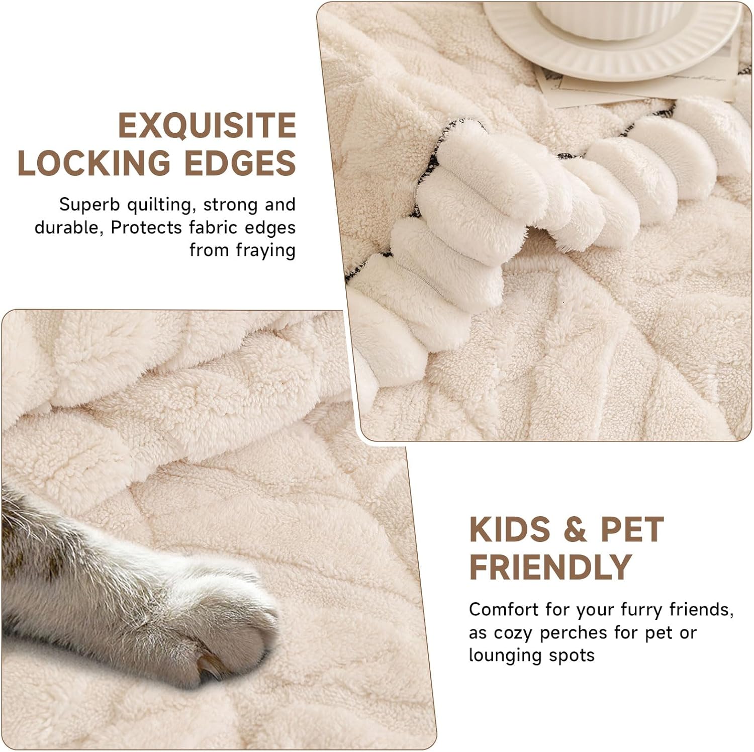OTOB Plush Couch Cover for Dogs Washable, Non Slip Fuzzy Soft Armrest Backrest Sofa Slipcovers Geometric Jacquard Pet Friendly Couch Covers Protector All Season, 1 Piece (White, 27.6"x27.6")