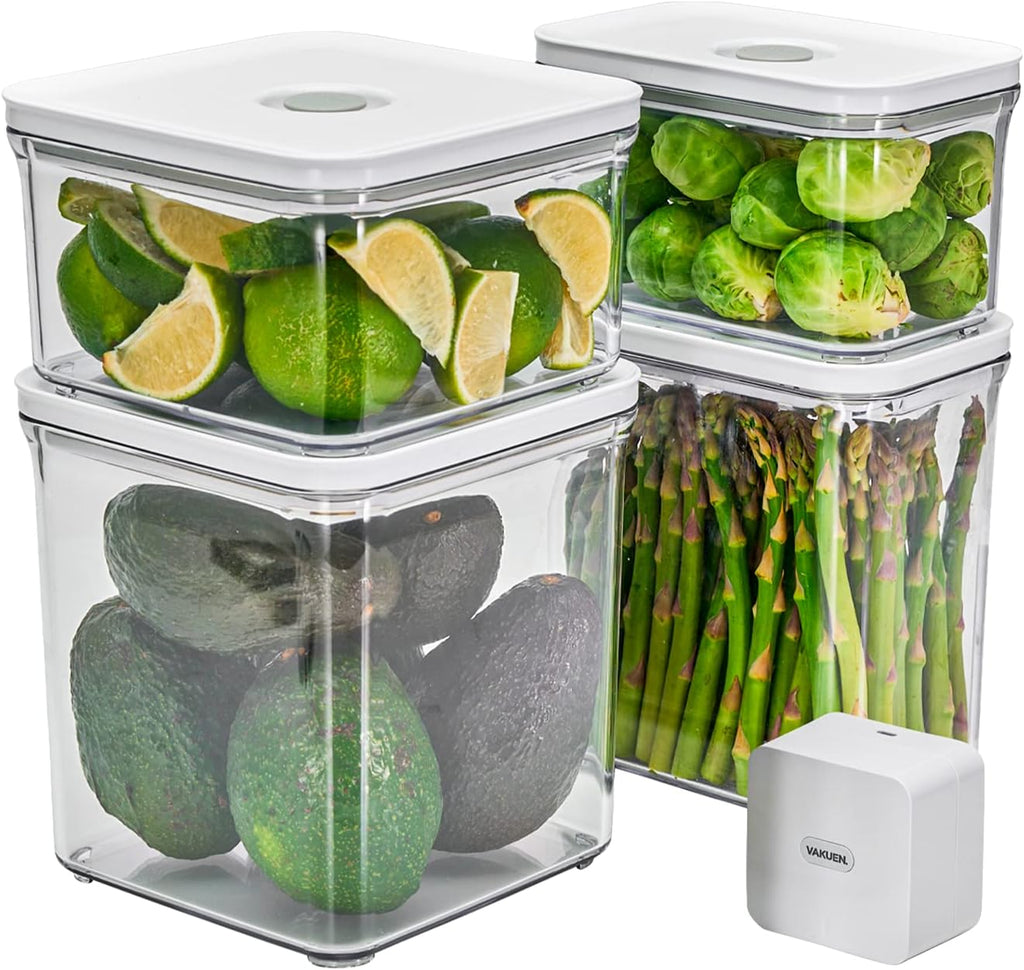 VAKUEN Premium Airtight Food Storage Containers & Vacuum Sealer Machine Starter Set, 4-piece Container with Sealer, 100% Leak Proof,Keep food fresh up to 5 times longer than non-vacuum strorage.