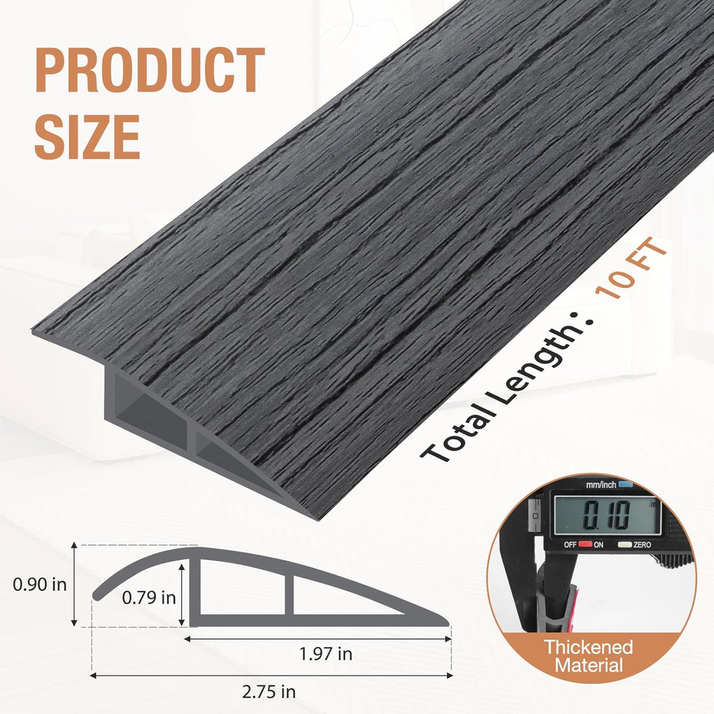 Floor Transition Strip Self Adhesive Vinyl Door Threshold for Doorways Carpet Edging Trim Overlap Edge Reducer for Laminate Floor, Carpet, Tile (Deep Gray Wood Grain, 3/5" to 4/5", 10Ft)