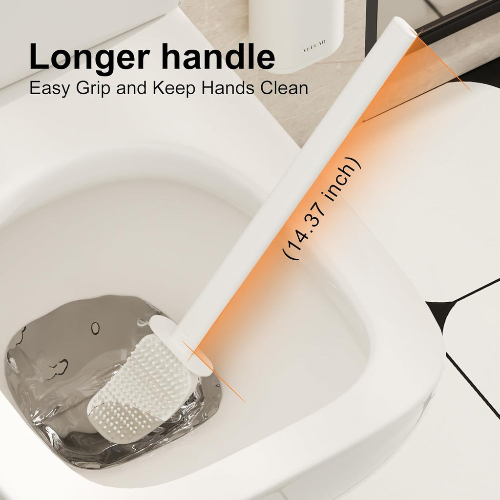 Toilet Brush and Holder Set - Wall Mounted Bathroom Scrub Brush, Toilet Bowl Brush and Plunger Set for Bathroom Cleaner (White)
