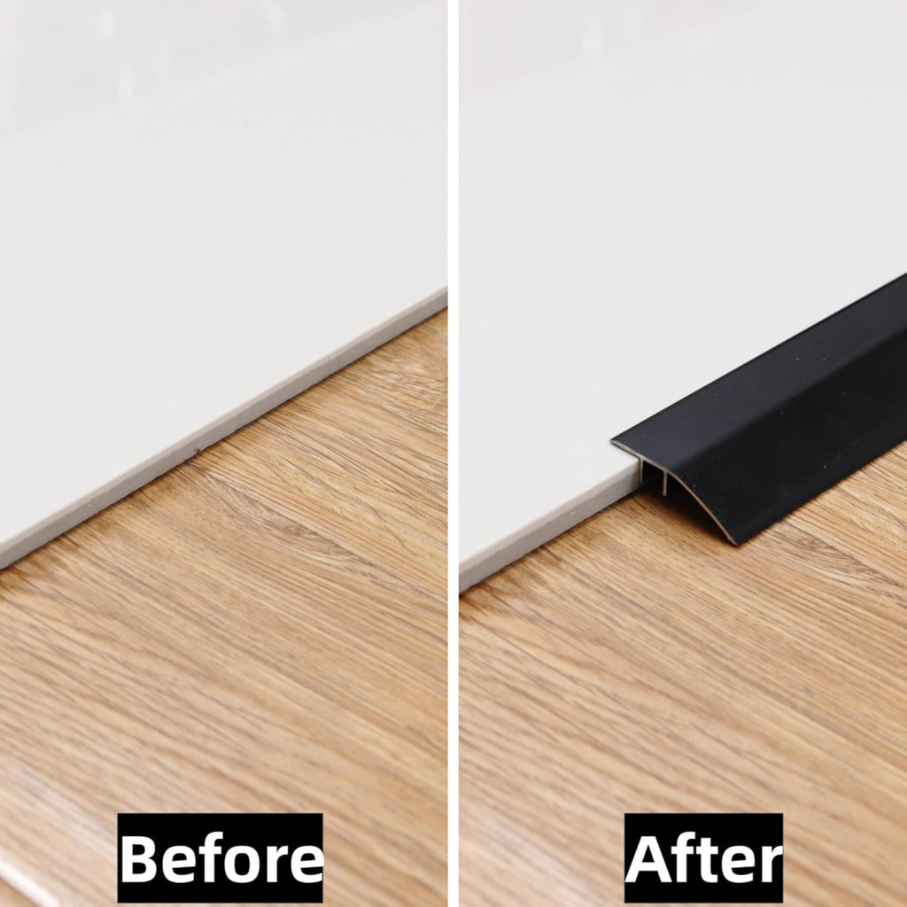 Gaahing Aluminum Floor Transition Threshold Strip, Bridge The Height Gap Between 0.2 to 0.5 inches for Doorway Ramp Tiles Laminate Planks (2Pcs x 35.4in x 1.7in, Matte Black)