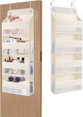 QINGUANG Over The Door Organizer,Hanging Organization and Storage, Behind Door Organizer with Side Pockets, 35 lbs Capacity,Anti Tilt, for Nursery, Bathroom, Bedroom,Dorm 4-Shelf Beige