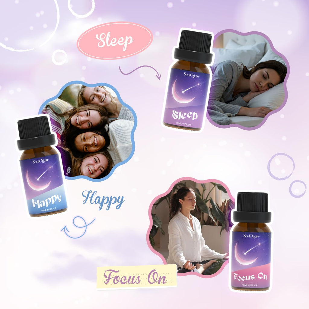 Essential Oil Blends, Essential Oils for Diffusers for Home, Best-Wishes Kit Scent Diffuser Oil, Use for Soap Candle Making- Sleep, Happy, Breathe, Inspire, Relax, Focus On