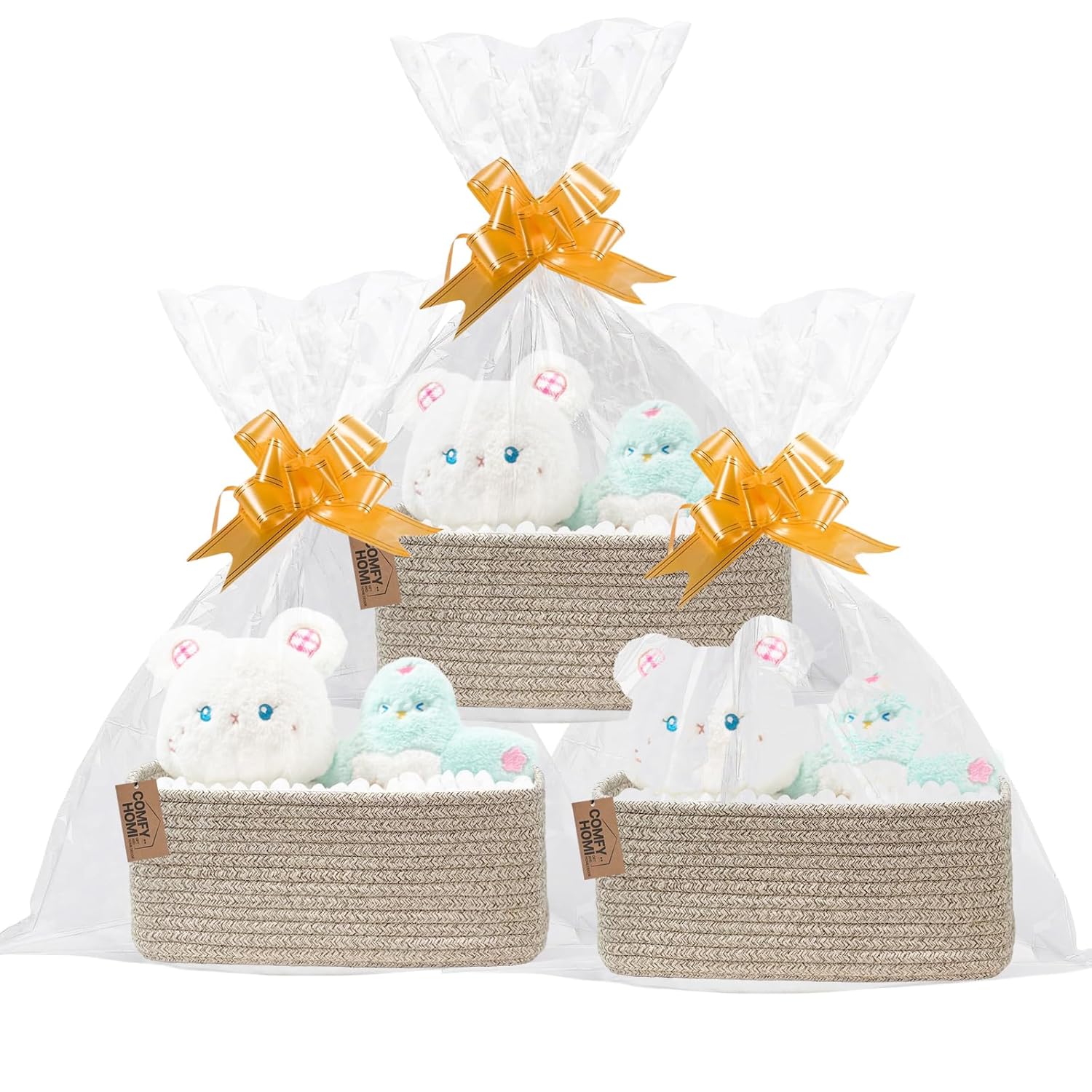 COMFY-HOMI 13" x 8.5" x 5.1" Storage Baskets for Organizing | Cotton Rope Woven Basket | Toy Storage Bin Box | Basket for Shelves, Closet Organizer Bin, Decorative Closet Shelf, 3 Pack, All brown