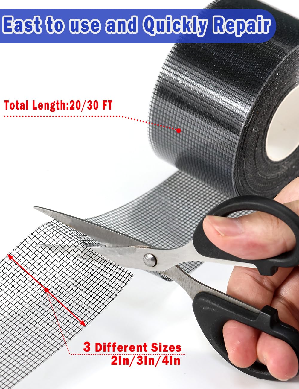 Wohohoho Window Screen Repair Tape, 3 in X 40 FT (480IN) Black Screen Patch Repair Kit, 3-Layer Strong Adhesive Invisible Screen Tape Mesh Repair for Windows, Doors Garage Mosquito Net Magnetic Screen