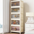 5 Tier Stackable Plastic Storage Bins with Lids 58QT, Collapsible Closet Organizers and Storage with Wheels for Living Room,Office,Dorm
