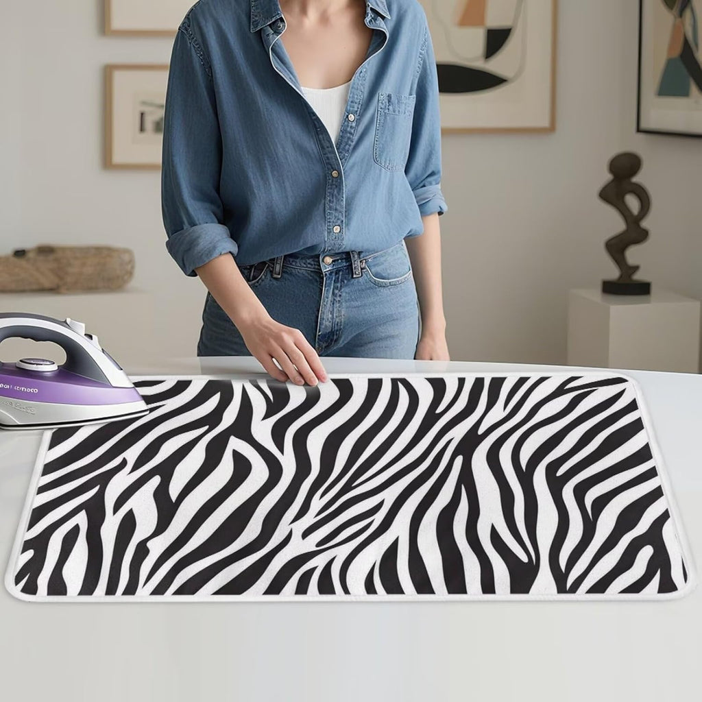 Zebra Print Ironing Mat Portable Iron Pad Magnetic Cover and Padding for Top of Washer, Dryer, Tabletop, Countertop,Travel Small Size Ironing Pads 32 x 16 Inch