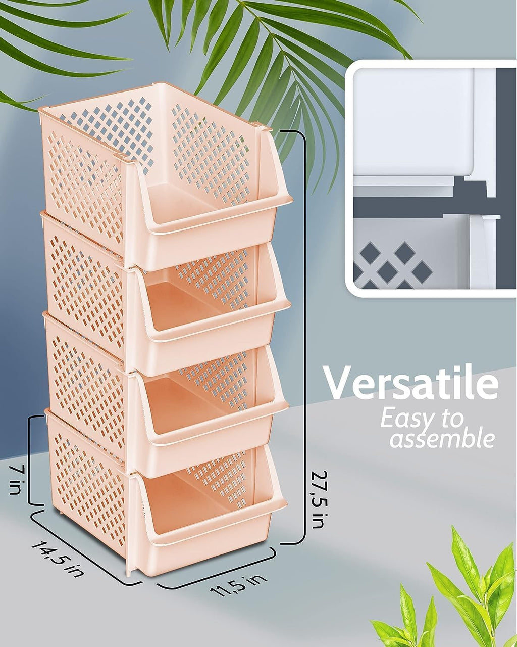 Skywin Stackable Storage Bins for Pantry, 12 Pack Stackable Bins For Organizing Food, Kitchen, and Bathroom Essentials (Light Pink)