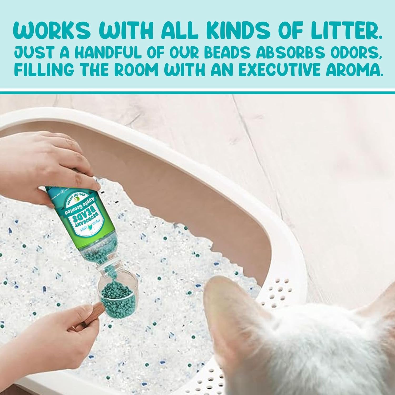 Cat Deodorant Beads | Green Apple Scent, Low-Dust & Non Toxic Litter Box, Superior Odor Control, Pet Safe Kitty Litter Deodorizer | Cat Litter Scent Deodorizer for Cleaner Air