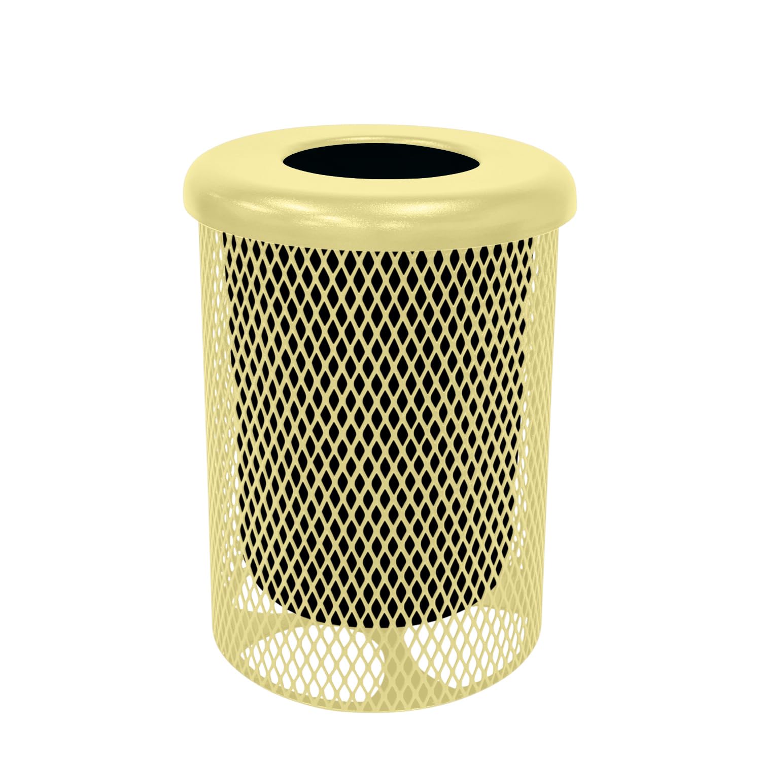 COATEDOUTDOORFURNITURE RFT-TXTSAND Heavy Duty Round Trash Receptacle with Flat Top, Liner Included, 32 Gallon, Textured Sandstone, Made in America
