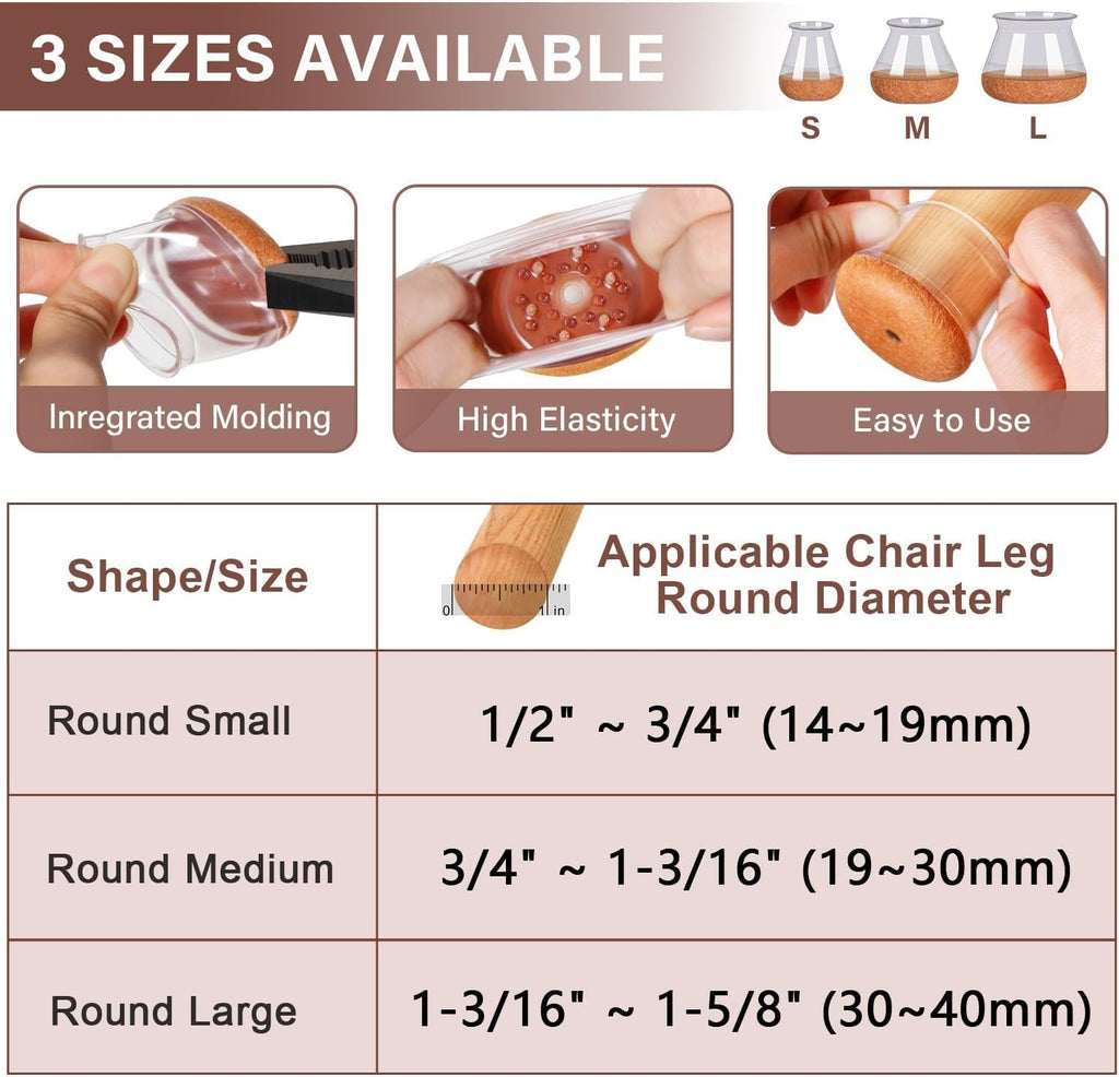 YOZON Small Chair Leg Floor Protectors for Hardwood Floors 32 Pack Felt Furniture Pads Silicone Caps Anti-Scratch Reduce Noise Black Round Small Fit 1/2" to 3/4" (14-19mm)